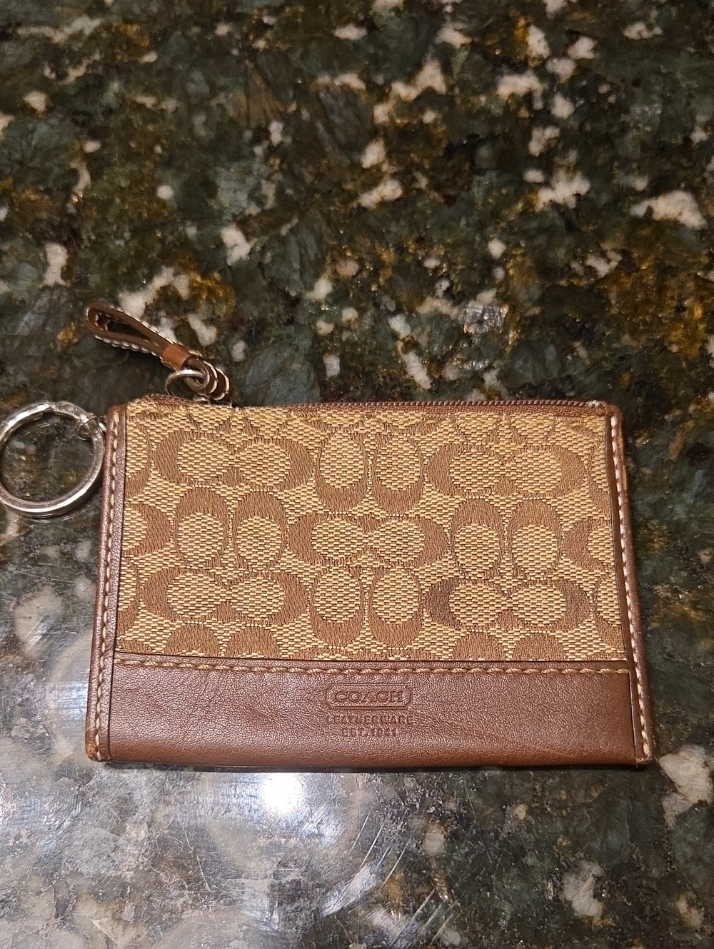 Coach Brown Signature Canvas Card Case with Key Ring